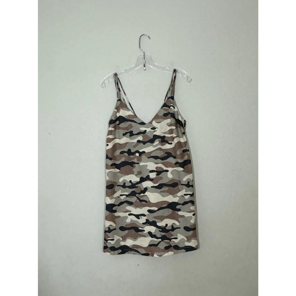 Zara Women’s Size XS Camo Print Linen Blend Dress Sundress Vacation Travel Light